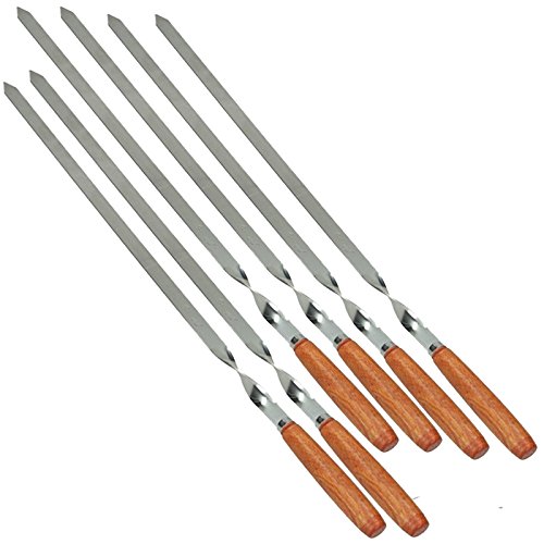 4U-Onlinehandel 4U de Comercio en línea 4 pinchos barbacoa de 600 x 15 x 1,8 mm Acero Inoxidable con Mango de madera pinchos para brochetas (Brochetas Carne Espátula avergüenza pura pincho
