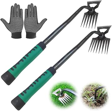 Anyingkai 2 Piezas Extractor de Malas Hierbas Manual,Desmalezar para Patio y Jardín,Multifunctional Weeder Tools,Weeder Puller Stand Up,Weed Removal Tool Long Handle,Eliminar Malas Hierbas (Verde)