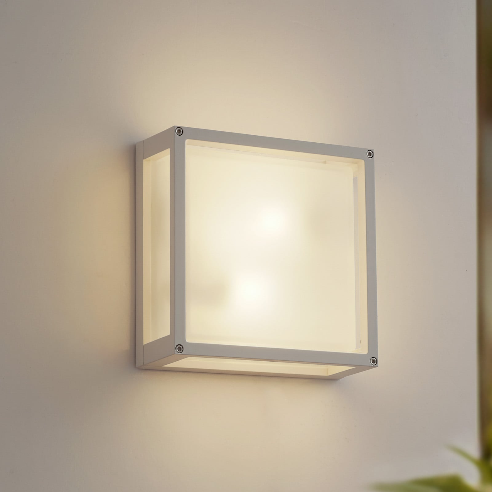 Aplique de exterior Aurelien 25 x 25 cm blanco Sensor - Lucande - Balcón - Moderno - Aluminio - Angular