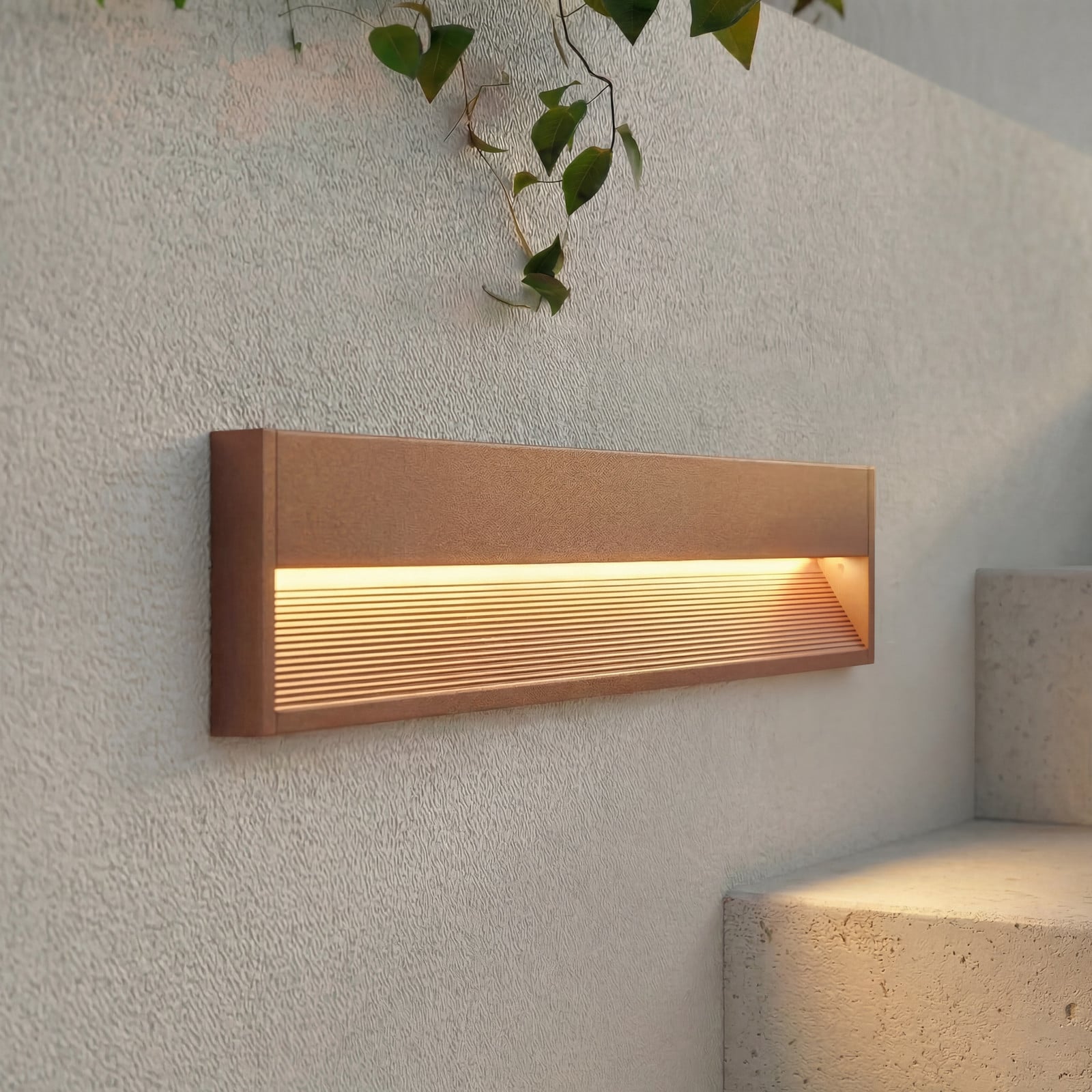 Aplique de exterior Trevin, aluminio, 60 cm, IP65, marrón óxido - Lucande - Moderno - Angular