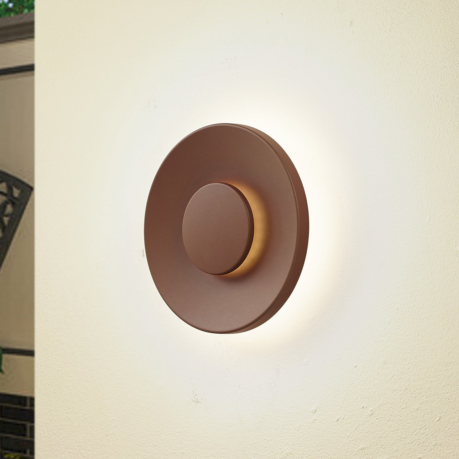 Aplique LED para exterior Kayana, color óxido, aluminio, 24 cm - Lucande - Terraza - Moderno - Redonda