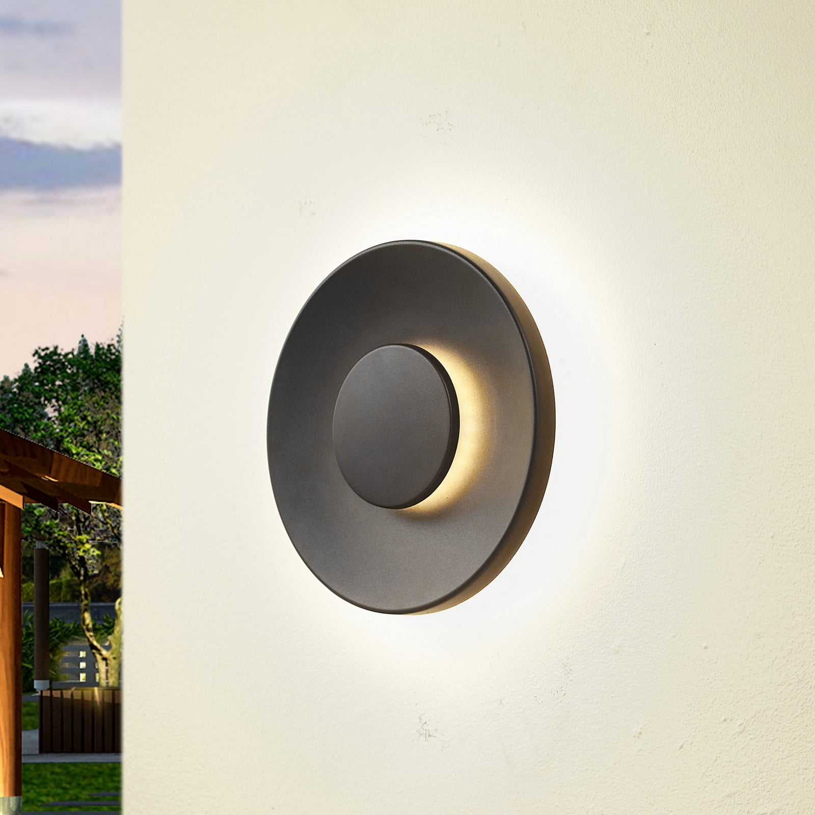 Aplique LED para exterior Kayana, negra, aluminio, 24 cm - Lucande - Terraza - Moderno - Redonda