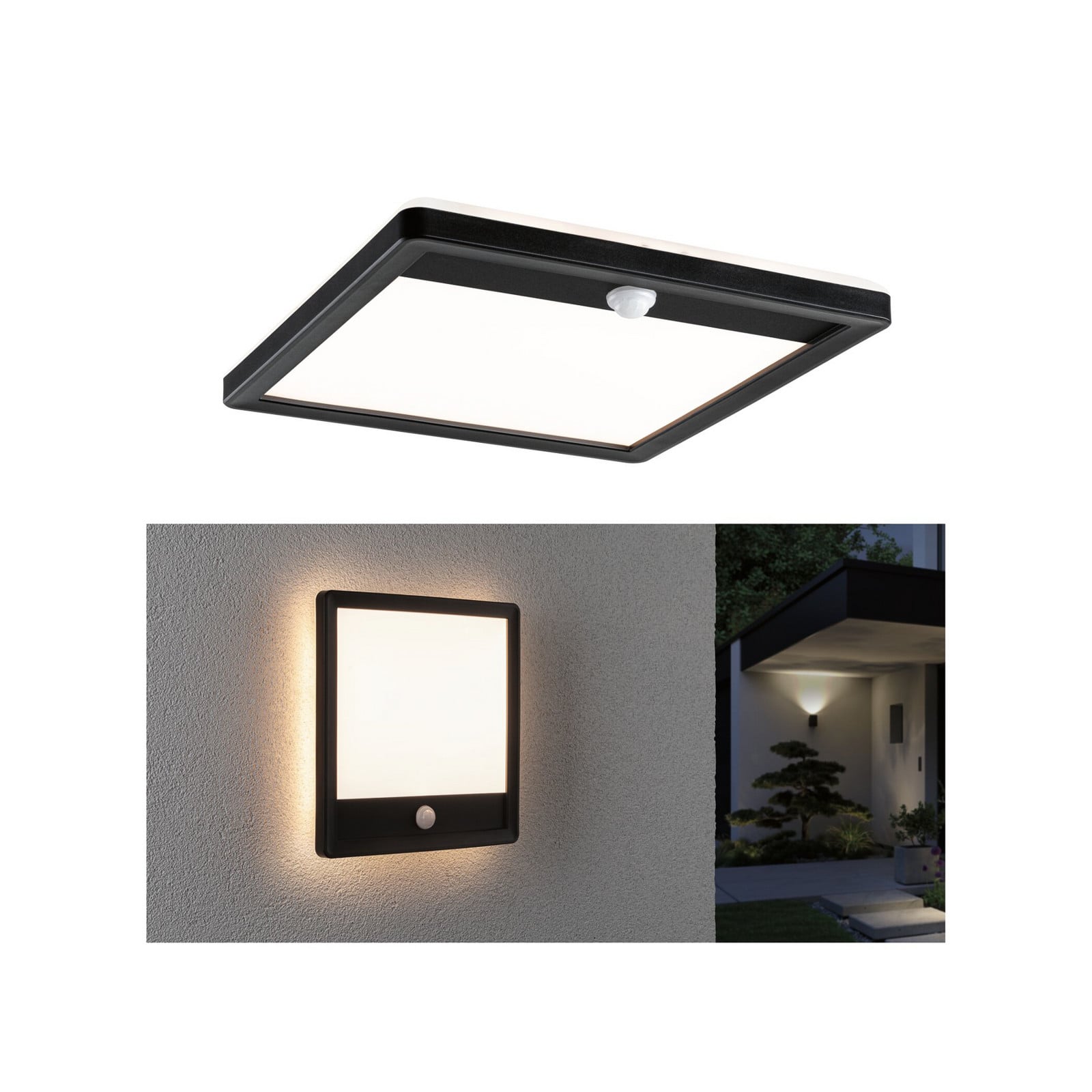 Apliqué LED para exterior Lamina, negra, sensor, IP44 - Paulmann - Moderno - Plástico - Angular