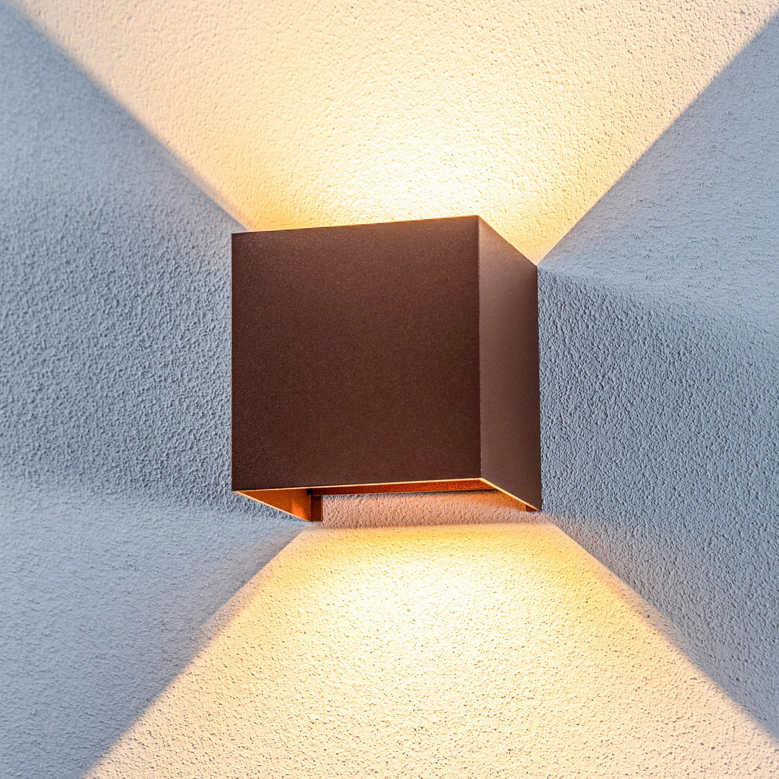 Aplique LED para exterior Nivar Square, color marrón óxido - Lindby - Balcón - Moderno - Metal - Angular