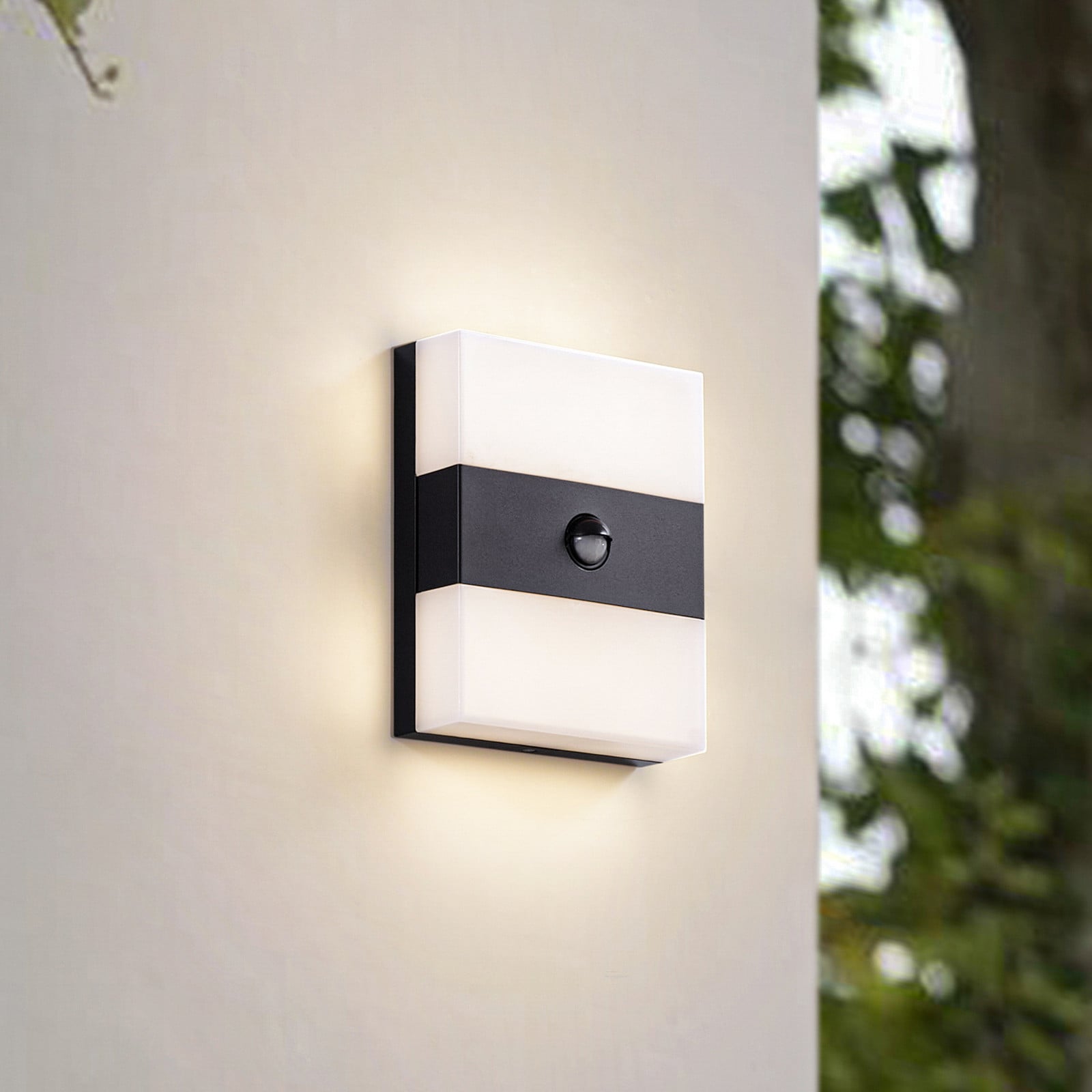 Aplique LED para exterior Teekon, sensor, IP44, antracita - PRIOS - Terraza - Moderno - Acero inoxidable - Angular
