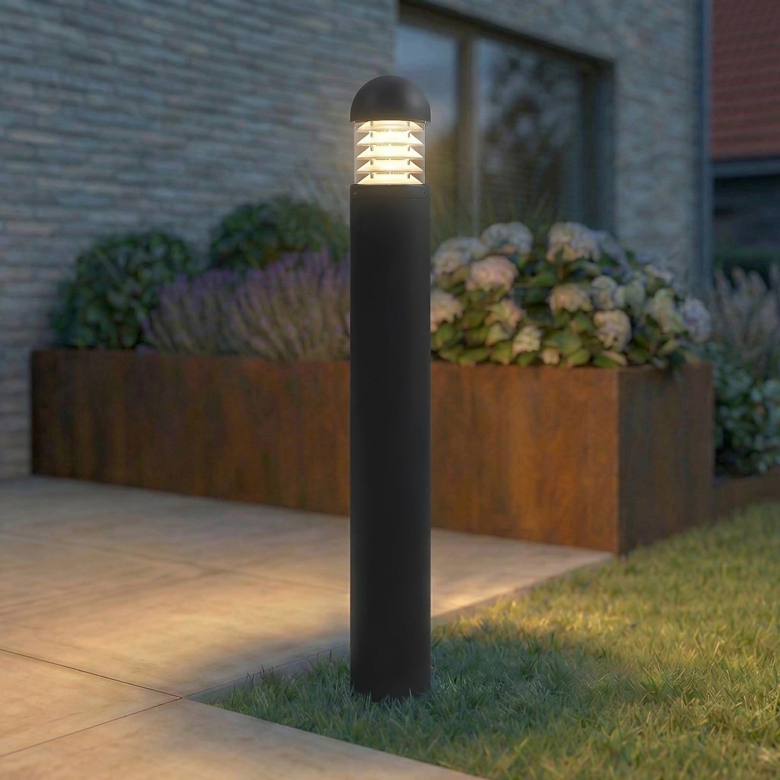 Bolardo luminoso LED Skagena, altura 90 cm, IP54, aluminio, antracita - Lucande - Terraza - Moderno - Redonda