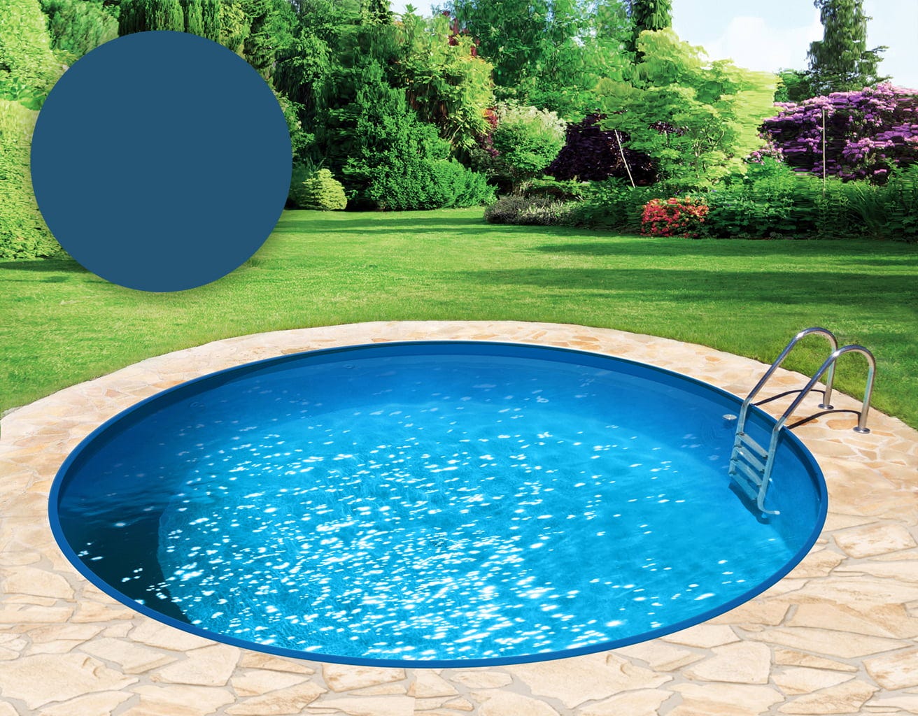 BWT Poolfolie Rund Ø 500 x 120 cm - Adriablau - Stärke 0,6 mm / mit Keilbiese P3