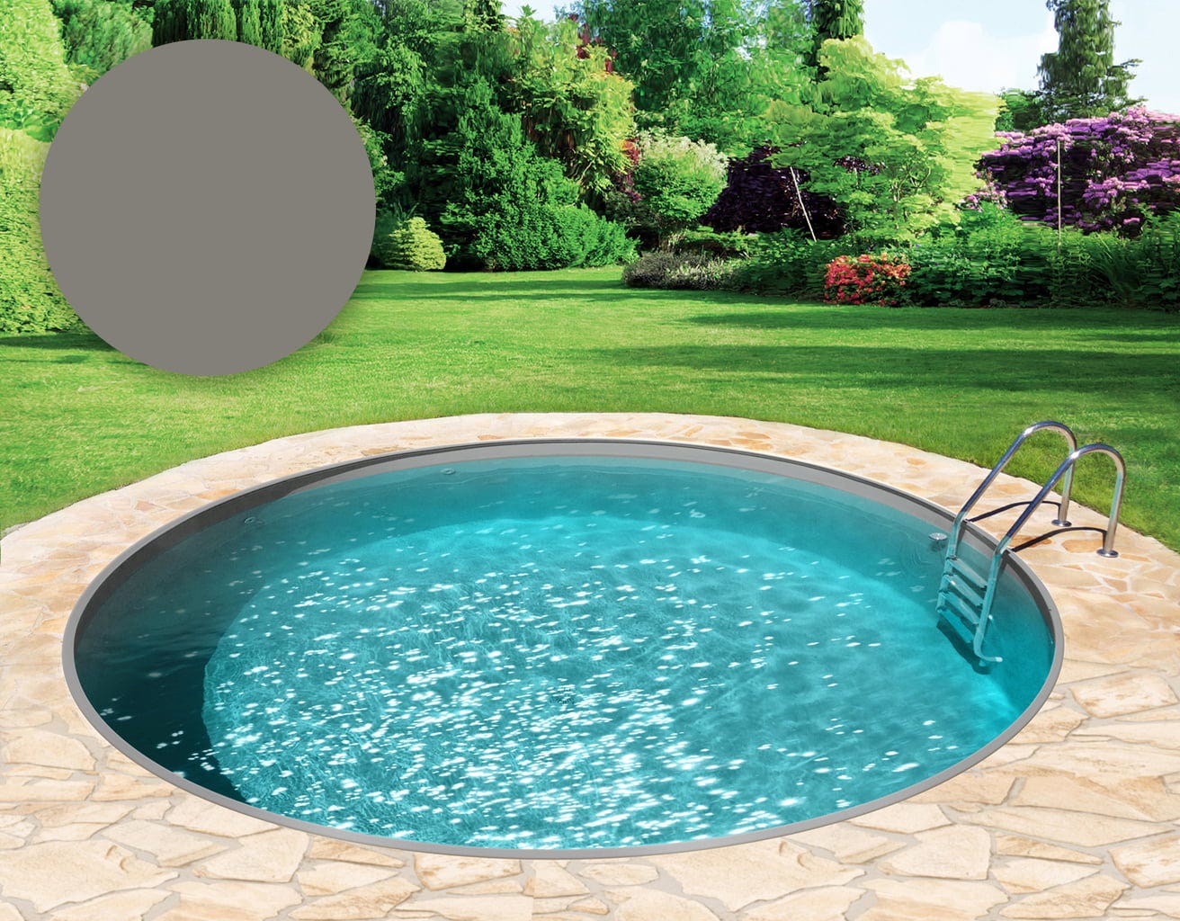 BWT Poolfolie Rund Ø 500 x 150 cm - Grau - Stärke 0,8 mm / mit Einhängebiese P1