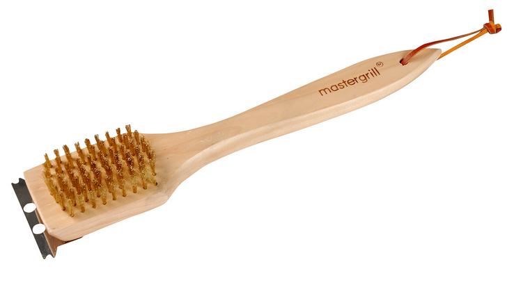 Cepillo Limpiador Raspador 30,5 cm para Parrilla de Barbacoa, mango de madera, cerdas de latón, diseño ergonómico, fácil manejo, ideal para limpiar parrillas