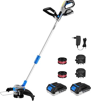 Cortabordes-desbrozadora 2 en 1 de batería: Desbrozadora DEKOPRO 20V 30 cm con 2 baterías de Larga duración para césped, Jardines y prados