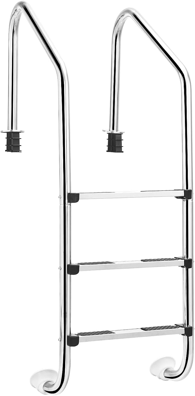 COSTWAY Escalera de Piscina de 3 Peldaños, Escalera para Piscina de Acero Inoxidable con Peldaño Antideslizante, Esalera Piscina Desmontable para Interiores Exteriores, 53 x 63 x 147 cm, Carga 150 kg
