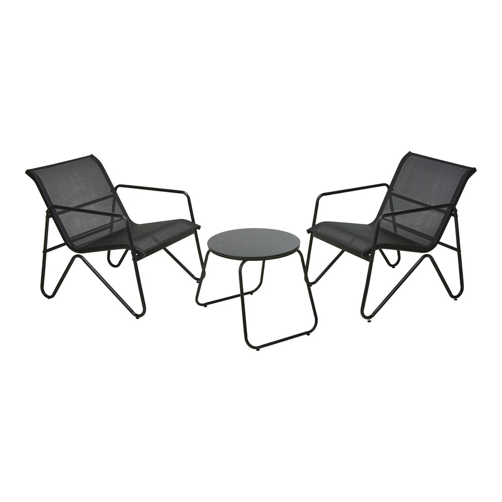DANIEL JAMES - Juego de muebles de jardín de 3 piezas para patio, balcón y invernadero, juego de conversación para interiores y exteriores con 2 sillas y mesa, color negro
