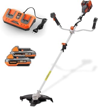 Desbrozadora a batería FUXTEC 40 V FX-E2MSCSET • Cortabordes y desbrozadora 2 en 1 a batería con 35 cm de Ancho de Corte • 2x20 V • Incluye baterías y Cargador • Correa de Transporte • 2 Niveles