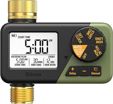 Diivoo Programador Riego con Entrada y Salida de Latón, Impermeable IP66