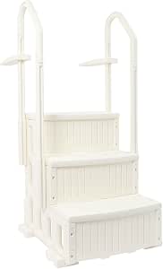 Escalera antideslizante para piscina de plástico con pasamanos, 3 peldaños antideslizantes, nivel de hidromasaje de 181,44 kg, capacidad de carga de 181,44 kg, escalera de piscina para piscinas