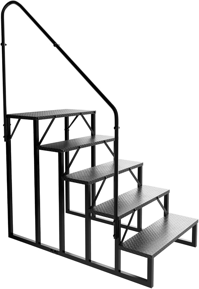 Escalón para Caravana, escalón para autocaravanas, SPA al Aire Libre, Escalera para caravanas de Viaje, autocaravanas, Jacuzzi, Porche, Piscina por Encima del Suelo (5 escalones con 1 pasamanos)