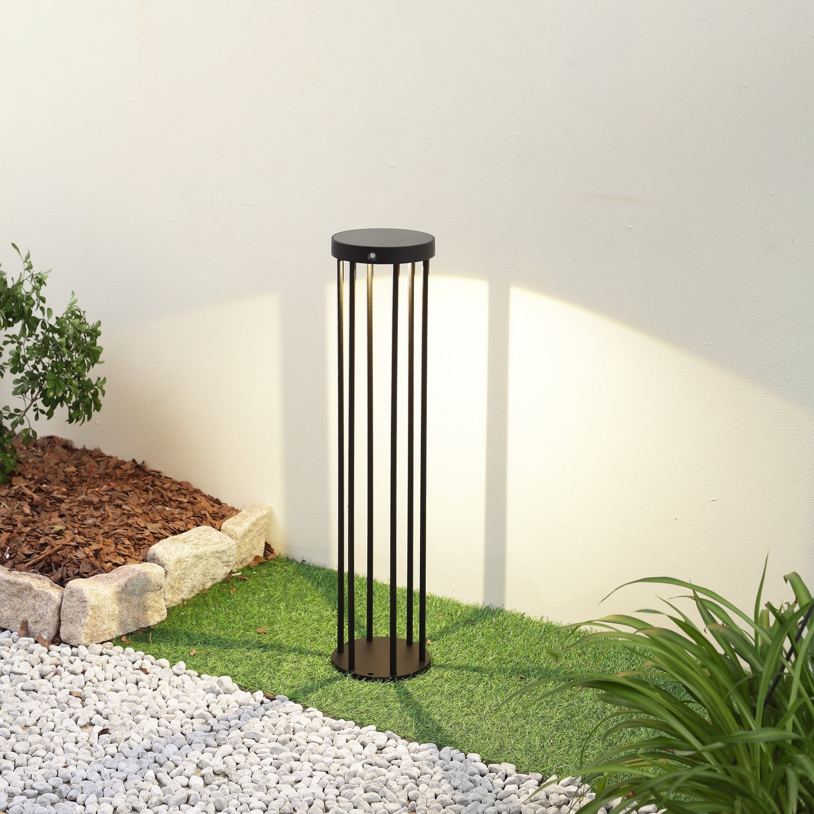 Evelis Célula solar Lámpara W/Sensor Negro - Lucande - Terraza - Moderno - Aluminio - Redonda