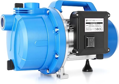 FOTING Bomba de jardín - Bomba eléctrica de agua para riego con asa (600 W, 230 V/50 Hz, caudal máx. 4200 l/h, presión 4,5 bar, altura máx. 38 m, aspiración 7 m, conexión G1")