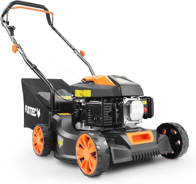 FUXTEC Cortacésped de Gasolina FX-RM4180: cortacésped liviano, Compacto, manejable y con una Buena relación Precio-Calidad. Ancho de Corte 40.6cm. Cesto recogedor 45L.