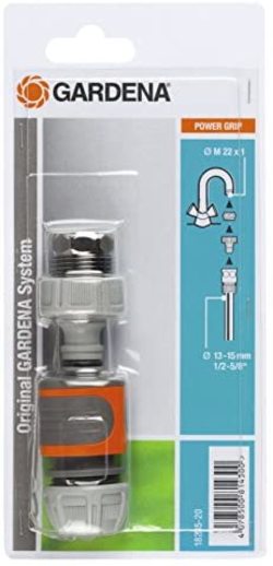 Gardena 18285-20 - Kit de conexión triple Para grifos de cocina y mangueras Ø int. 13-15 mm, Contenido: 1 x 2906, 1 x 18201, 1 x 18215, Gris, Naranja, 30 x 20 x 20 cm
