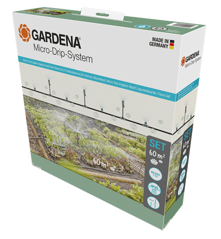 Gardena sistema Micro-Drip set de riego por goteo hortalizas/flores (40 m²): Set de inicio listo para usar, sistema de riego eficiente, técnica de conexión fácil & flexible (13450-20)