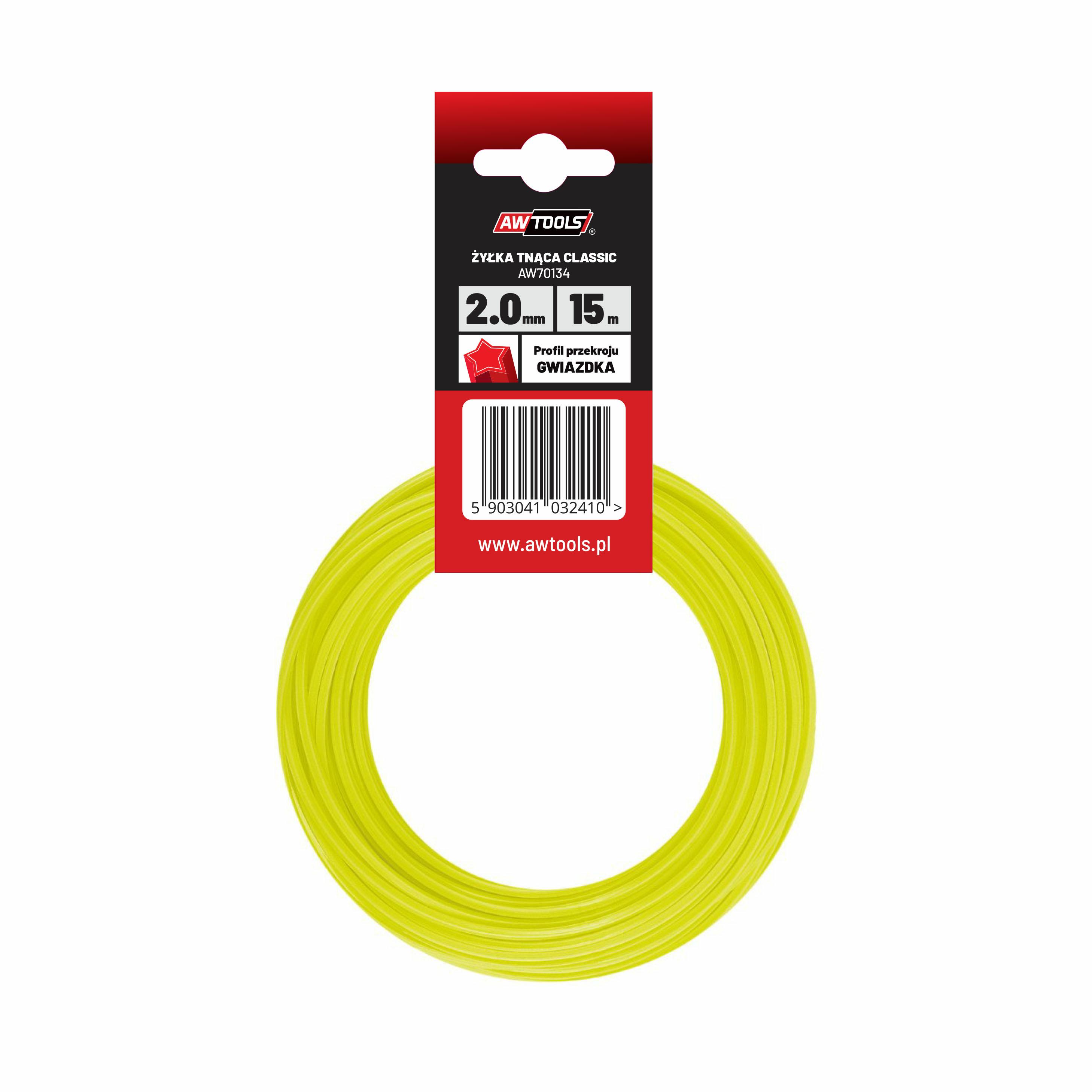 Hilo cortador Awtools, modelo 1,6x10m, tipo estrella, ideal para desbrozadoras, corte eficiente de césped, material duradero, fácil de usar, alto rendimiento y resistencia.