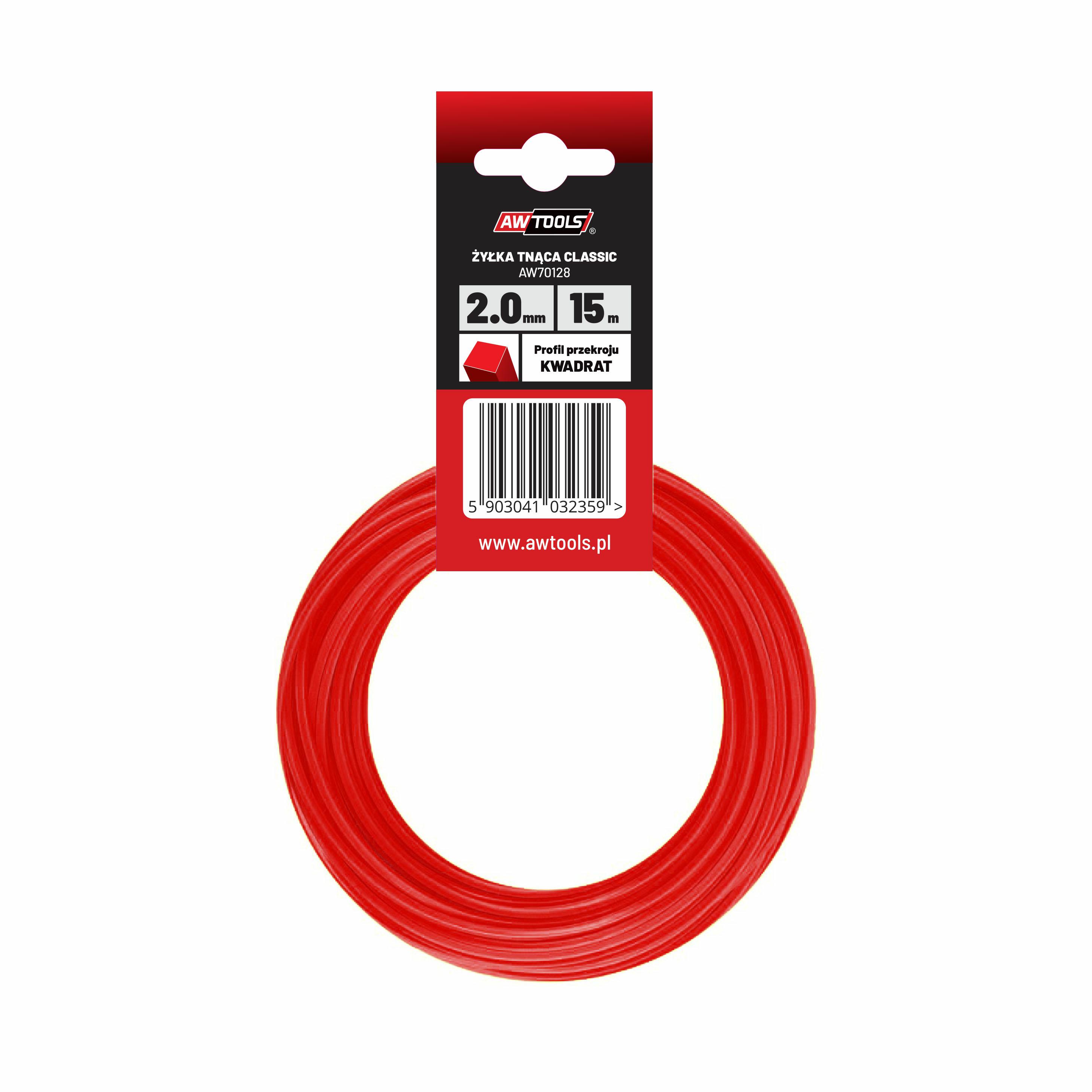 Hilo cortador Awtools, modelo Classic 2,0x15m, tipo cuadrado, ideal para desbrozadoras, corte eficiente de césped, material duradero, fácil de usar, alto rendimiento y resistencia.