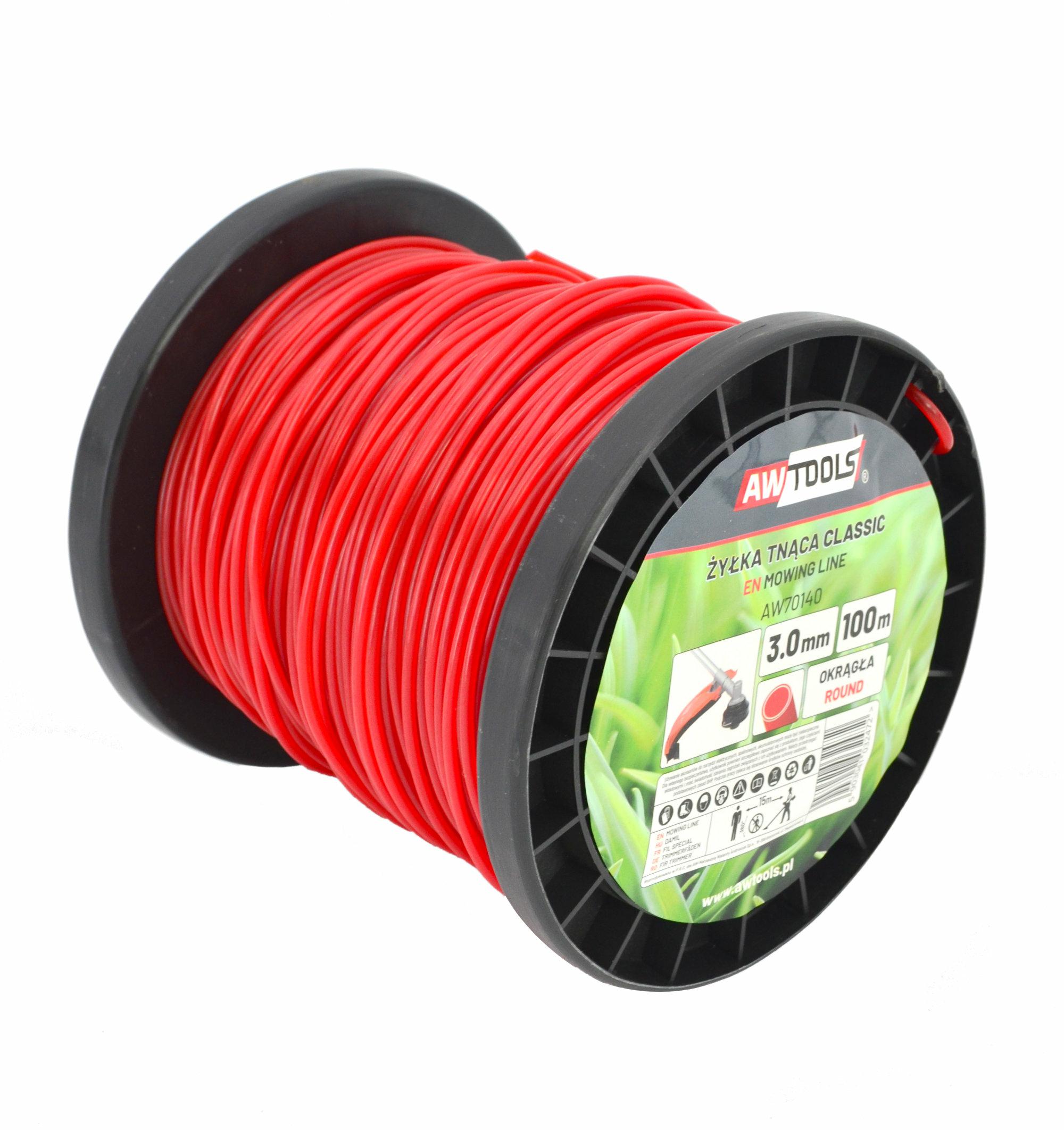 Hilo cortador Awtools, modelo Classic 2,4x100m, tipo redondo, ideal para desbrozadoras, corte eficiente de césped, material duradero, fácil de usar, alto rendimiento y resistencia.