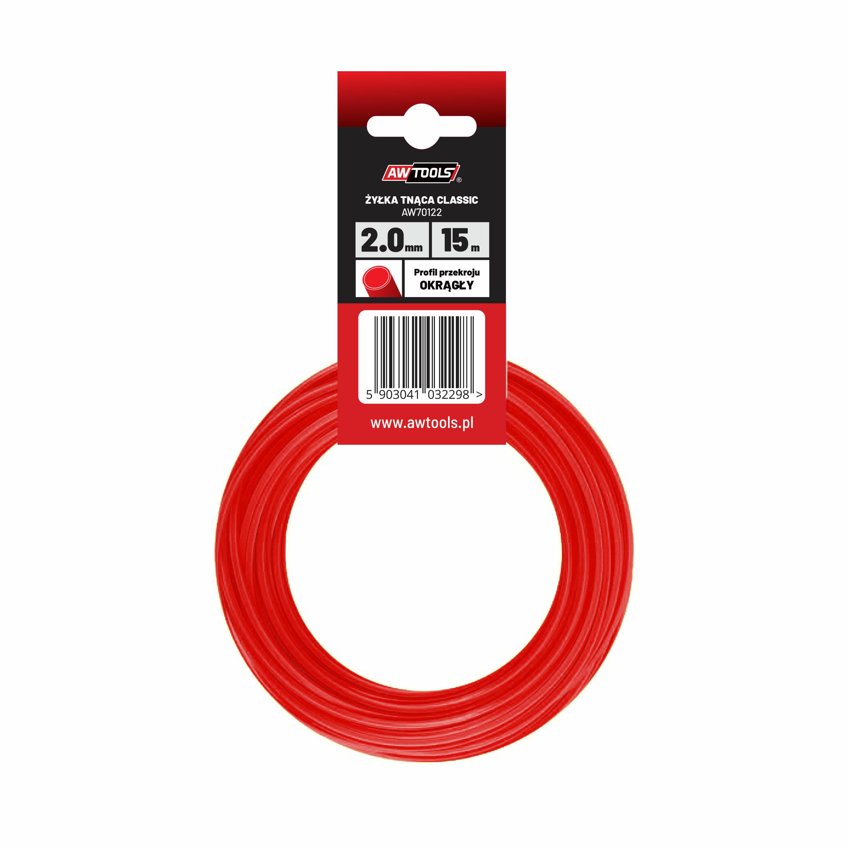 Hilo cortador Awtools, modelo Classic 2,4x15m, tipo redondo, ideal para desbrozadoras, corte eficiente de césped, material duradero, fácil de usar, alto rendimiento y resistencia.