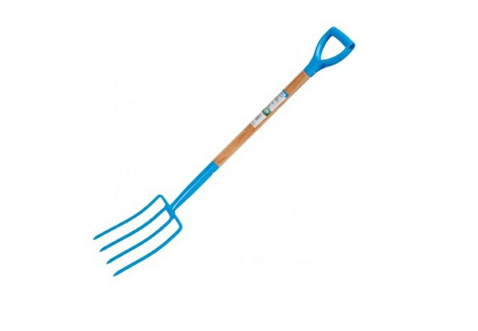 Horquilla de jardín Greenmill, modelo widły ogrodowe 4z trzon drewniany gr934, herramienta para jardinería, ideal para cavar y airear el suelo, mango de madera, diseño robusto.
