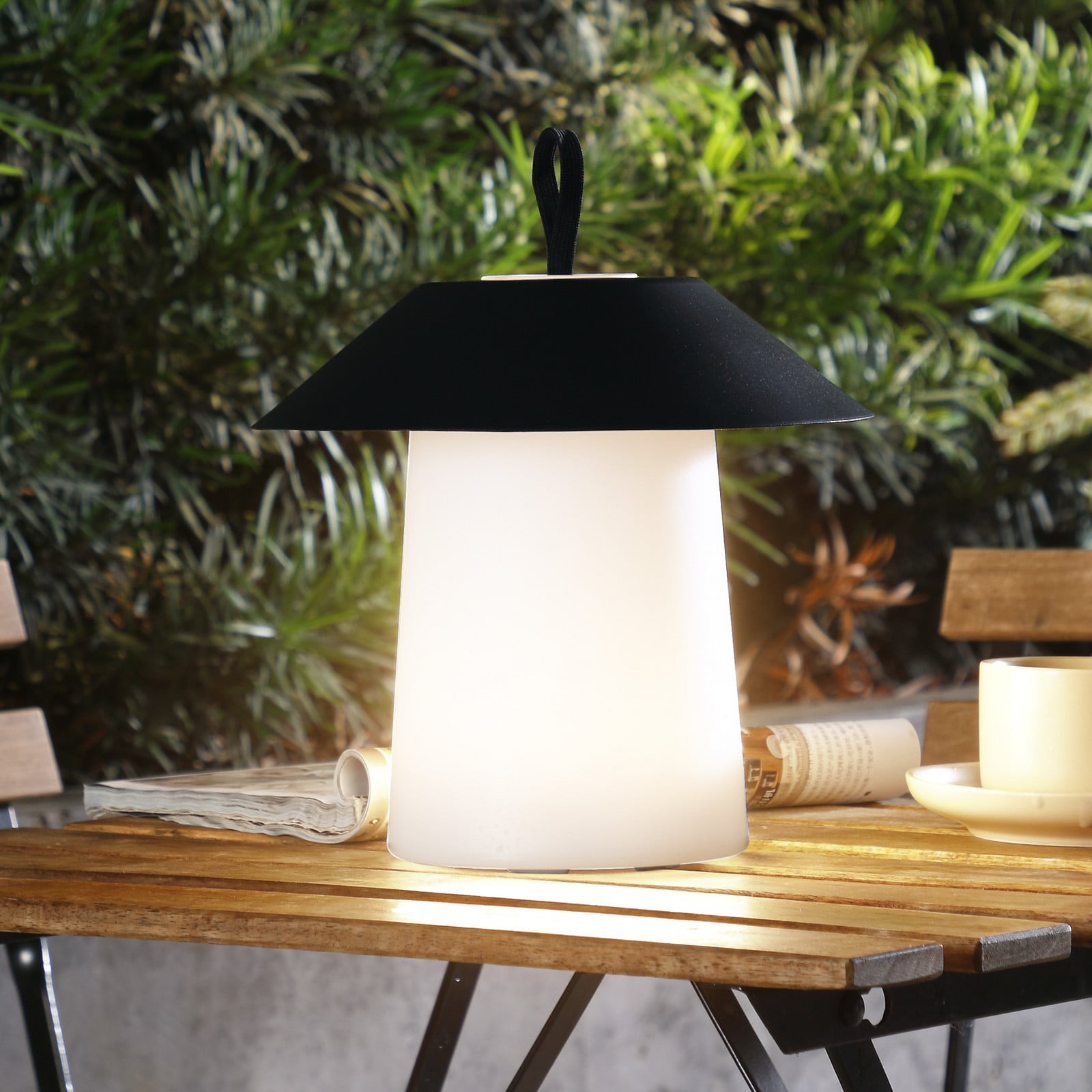 Kalina LED Portable En el exterior Lámpara de Sobremesa Negro/Blanco - Lindby - Balcón - Moderno - Plástico - Con pantalla