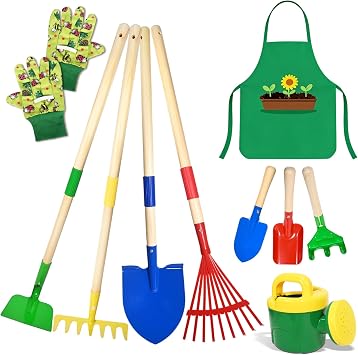 Kit Jardineria Niños, 10pcs Herramientas Jardin Set con Pala, Rastrillo, Tenedor, Guantes de Trabajo, Herramientas de Jardín (B)
