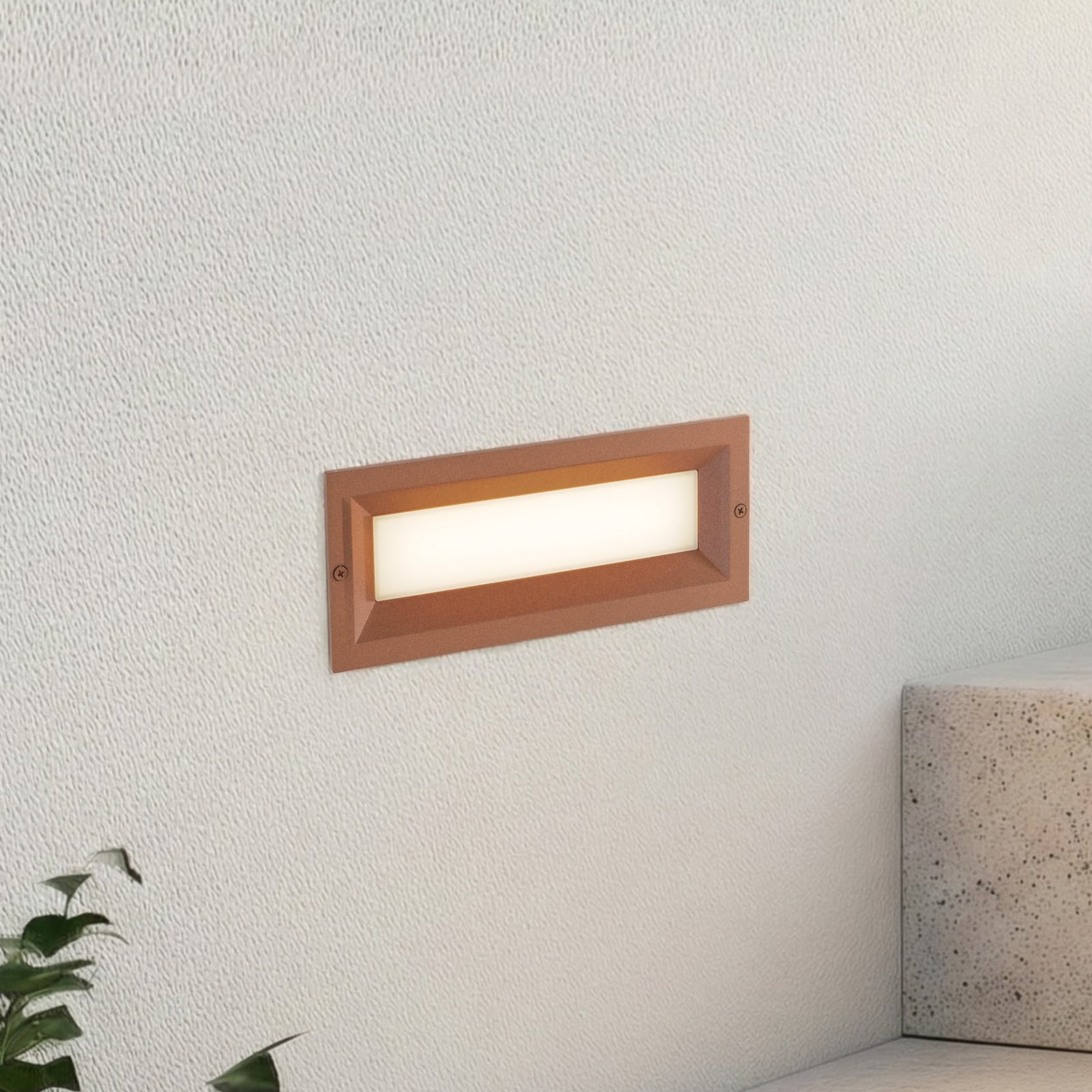 Lámpara de pared LED empotrable Lachlain, 25 cm, óxido, IP65 - Lucande - Balcón - Moderno - Aluminio - Angular