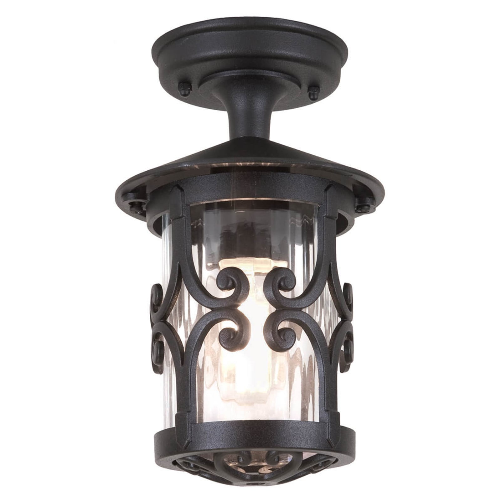 Lámpara de techo Hereford, negro/transparente, IP23, metal - Elstead - Clásico - Farol