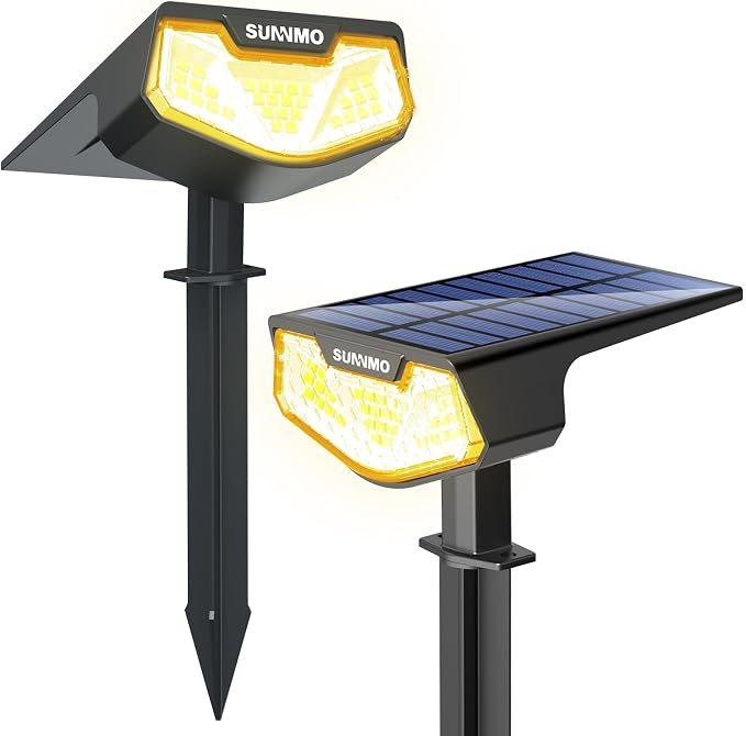 Luces Solares LED Exterior Jardin, 2 Piezas Focos LED Exterior Solares Jardin Potentes 32LED 3 Modos de Luz, Impermeable IP65 Lamparas Solares Lampara Foco Luz Solar Exterior Jardin Luz Cálida