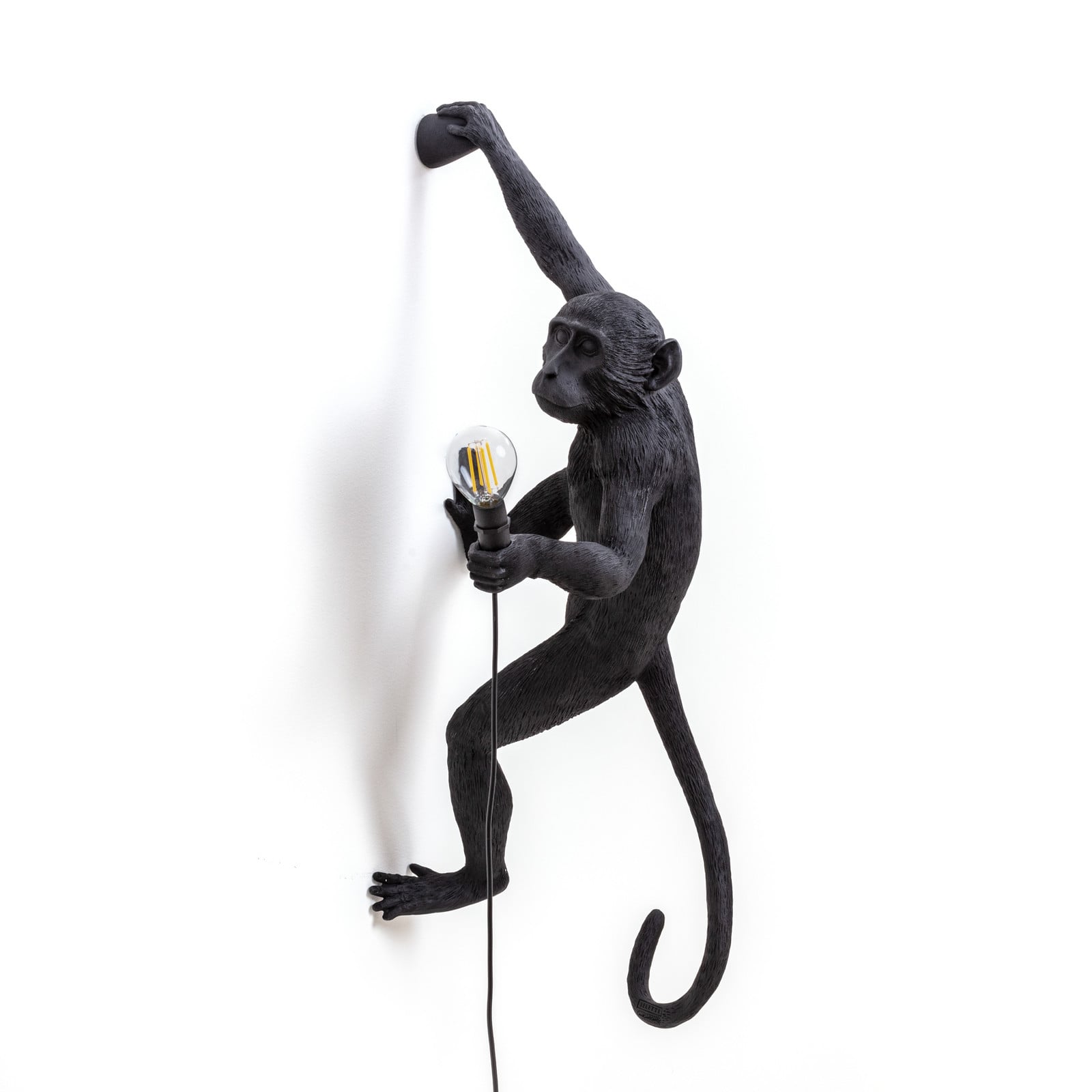 Monkey Hanging Aplique Pared Exterior Right Negro - Seletti Monkey Lamp - Diseño - Plástico