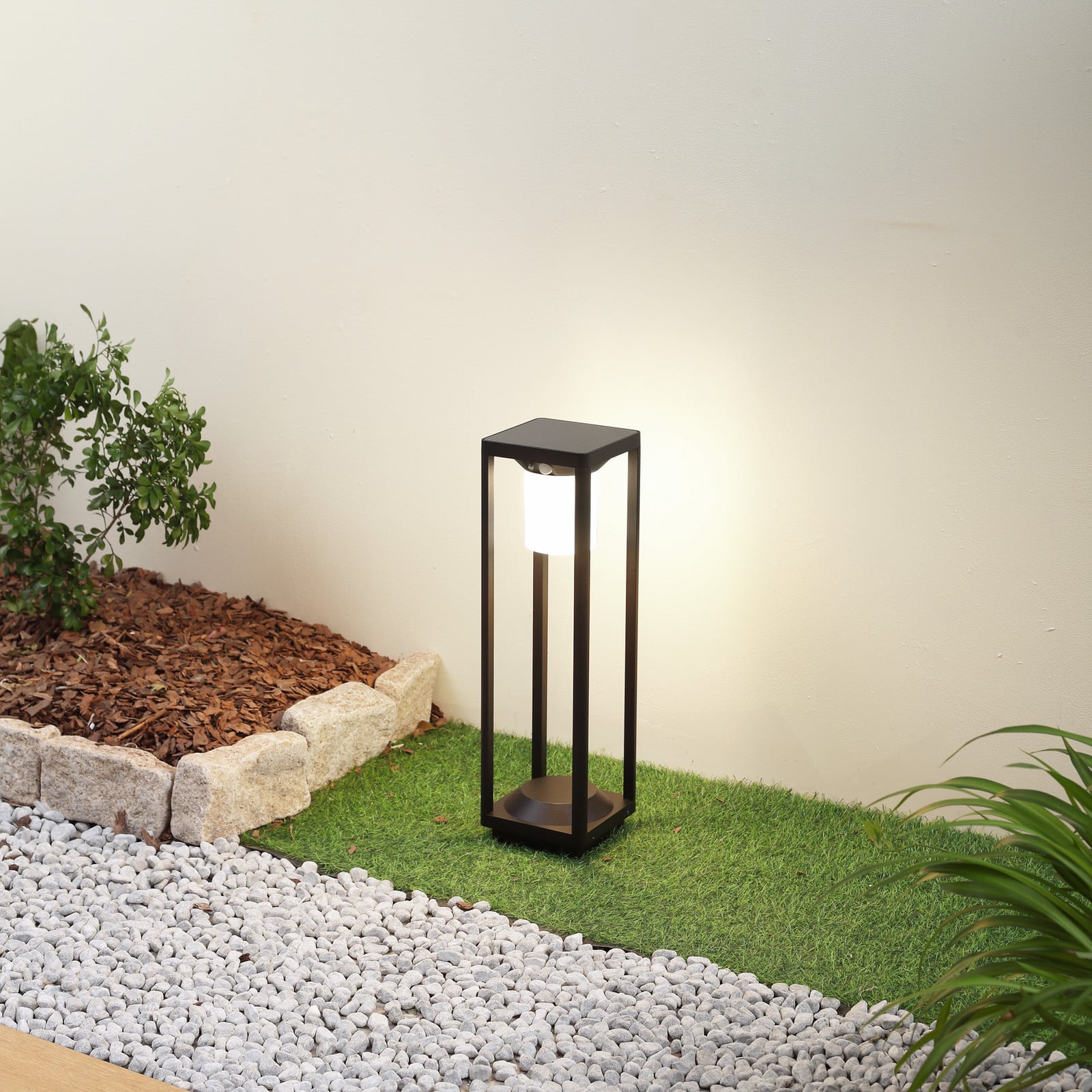 Nilea Square Célula solar Lámpara W/Sensor Negro - Lucande - Terraza - Moderno - Aluminio - Angular