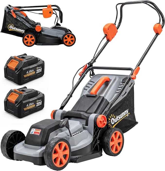 Outsunny Cortacésped a Batería Inalámbrico 18V, 2 Baterías 4Ah 700 W
