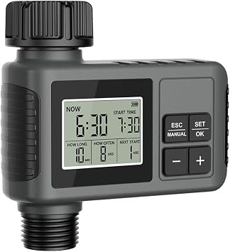 Programador Riego,Riego Automatico,Temporizador Riego Automatico,Resistente al Agua IPX5,Utilizar Programador de Riego a Pilas,para Césped,Jardín,Piscina