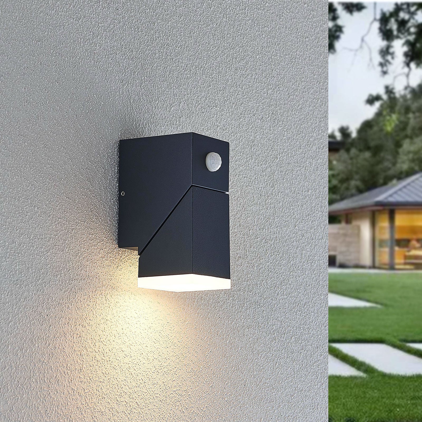 Sally Down LED Aplique Exterior w/sensor Grey - Lindby - Balcón - Moderno - Aluminio - Angular
