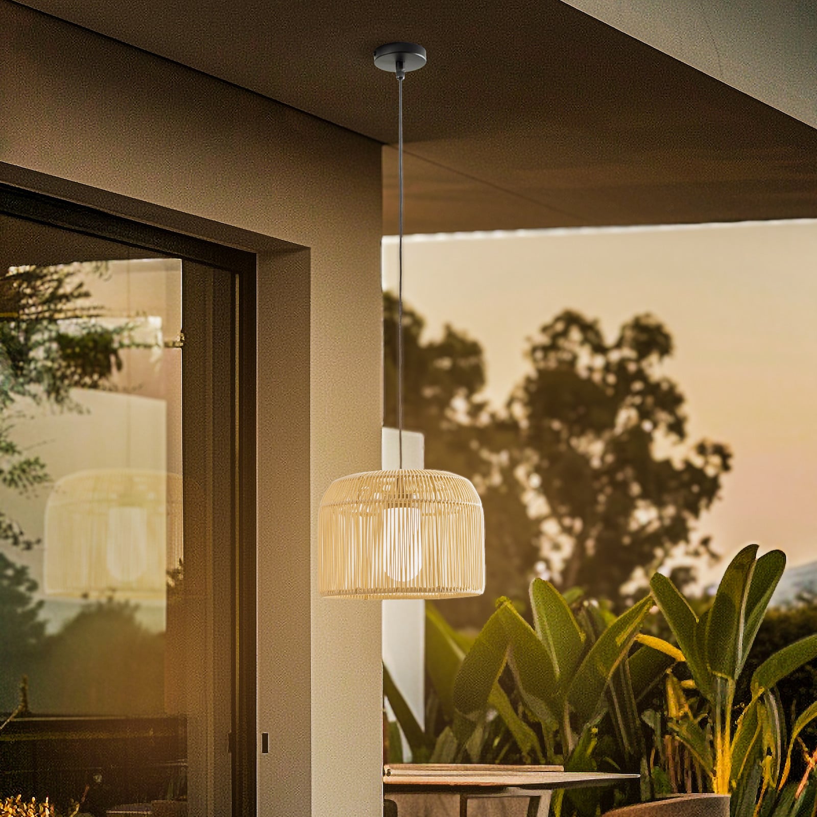 Solvindor Lámpara Colgante Exterior IP44 Khaki - Lucande - Escandinavo - Plástico - Con pantalla