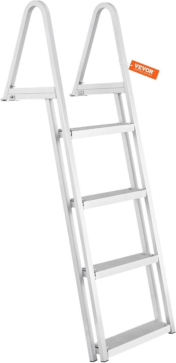 VEVOR Escalera de Muelle, 4 Escalones Extraíbles, Escalera de Pontón de Aleación de Aluminio con Escalón Pedales Antideslizantes Fácil de Instalar para Barco, Lago, Piscina, Embarque Marino