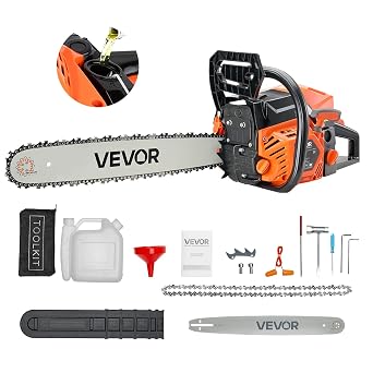 VEVOR Motosierra de Gasolina de 508 mm, Motosierra de Gasolina de 62 cc, 3,6 HP con Mango Antideslizante, Doble Depósito de Combustible, Ideal para Cortar Madera, Podar Árboles y Limpiar Terrenos