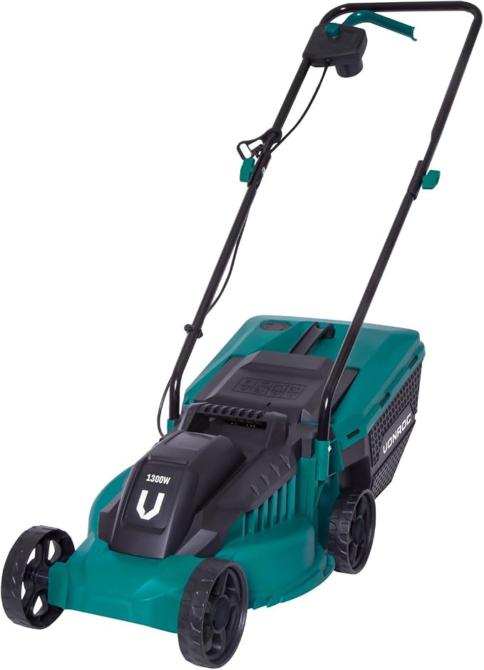 VONROC Cortacésped - 1300W - 32cm de Ancho de Corte - Caja de césped de 30L con indicador de Nivel de llenado - Altura de Corte Ajustable