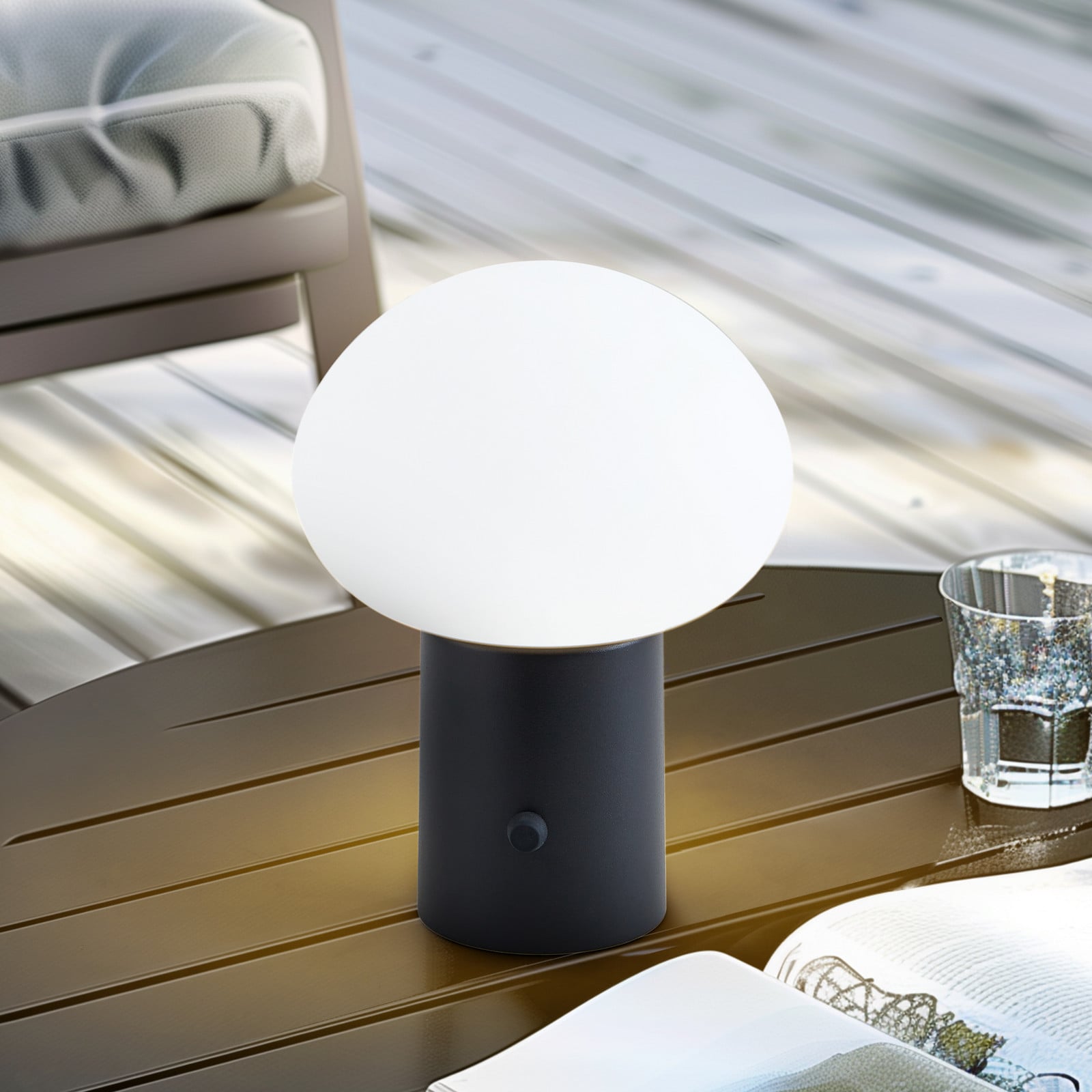 Zelie Portable Lámpara de Sobremesa IP44 Negro/Blanco - Lindby - Balcón - Moderno - Aluminio - Redonda